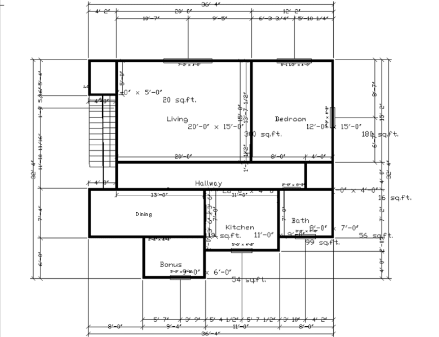 2 bedroom, 1 bathroom floor plan